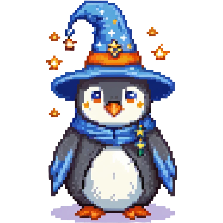 penguin wizard wearing a blue robe and starry hat emoji