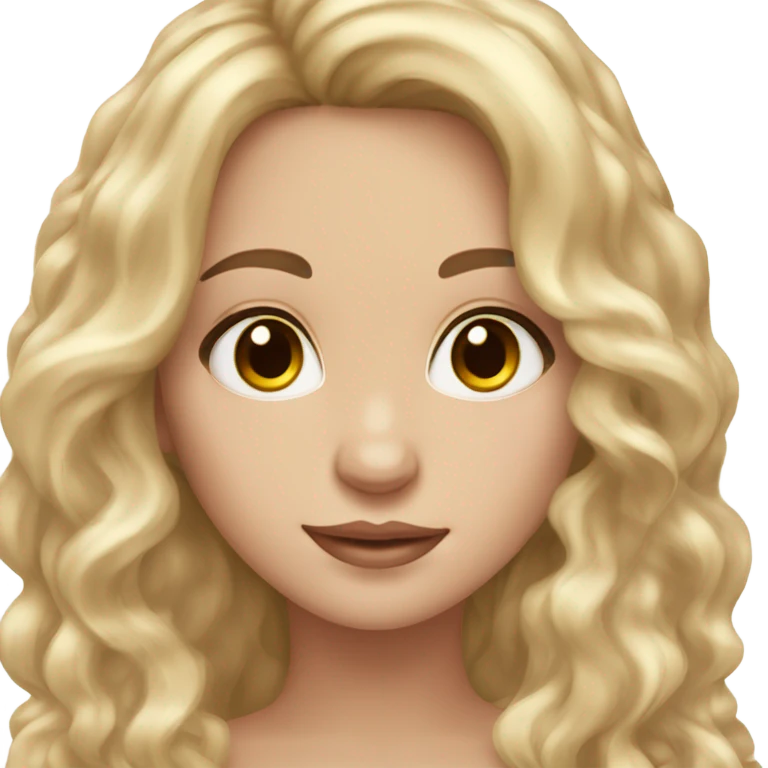 beautiful girl with golden waves of hair, one single black streak of hair. brown eyes, pale skin. emoji