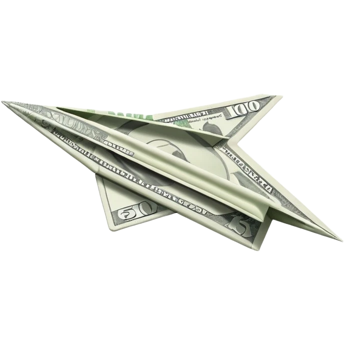 Paper plane made of money side view emoji