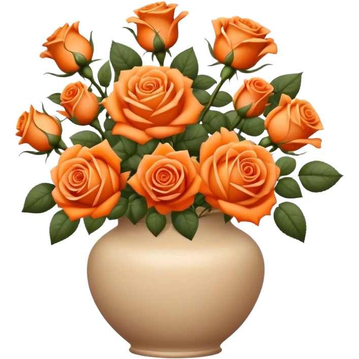 bouquet of bright orange roses in a beige aesthetic vase in vintage style emoji