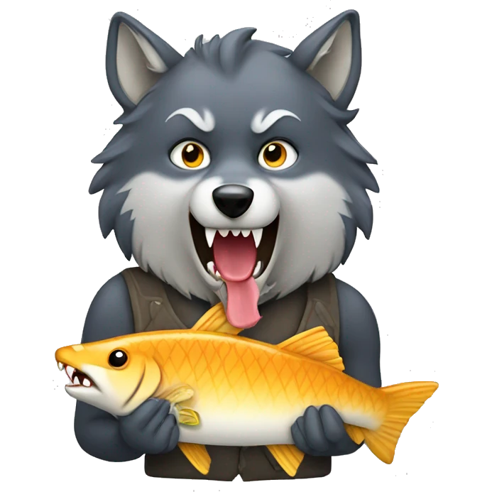 Wolf holding fish in mouth emoji