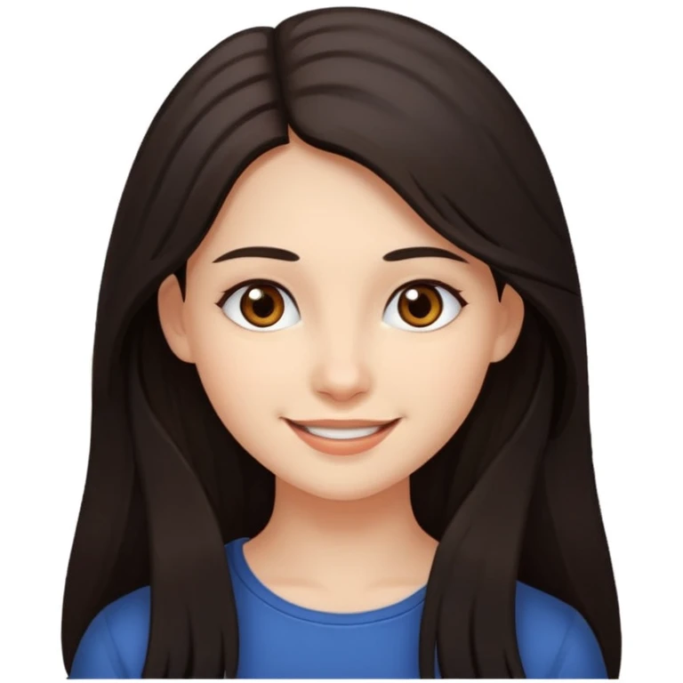 Yo, de cabello largo y oscuro, piel blanca, ojos café, tierna  emoji