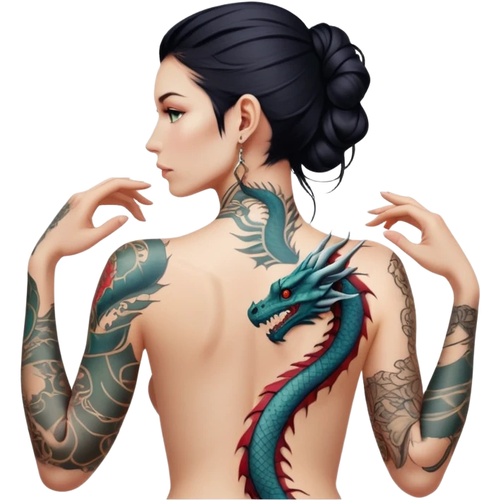 dragon tattooed women, whole back body, anatomy  emoji