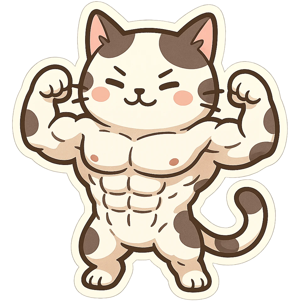 Abstract expression, a cow cat with eight abdominal muscles and a strong body emoji