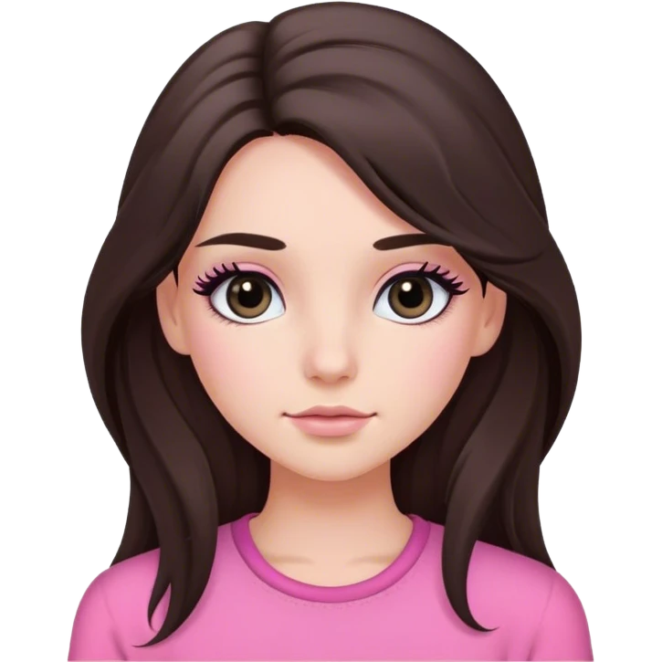 long haired brunette girl black eyes long lashes and pink clothes emoji