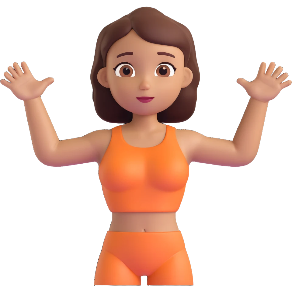 Slightly increase the volume of the upper body of the girl, spread them far apart from each other, make the skin color the same for both characters, keep the cartoonish 3D style. emoji