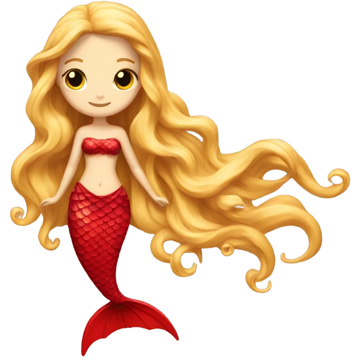 Red Mermaid with red mermaid tail and blonde hair pretty and detailed emoji