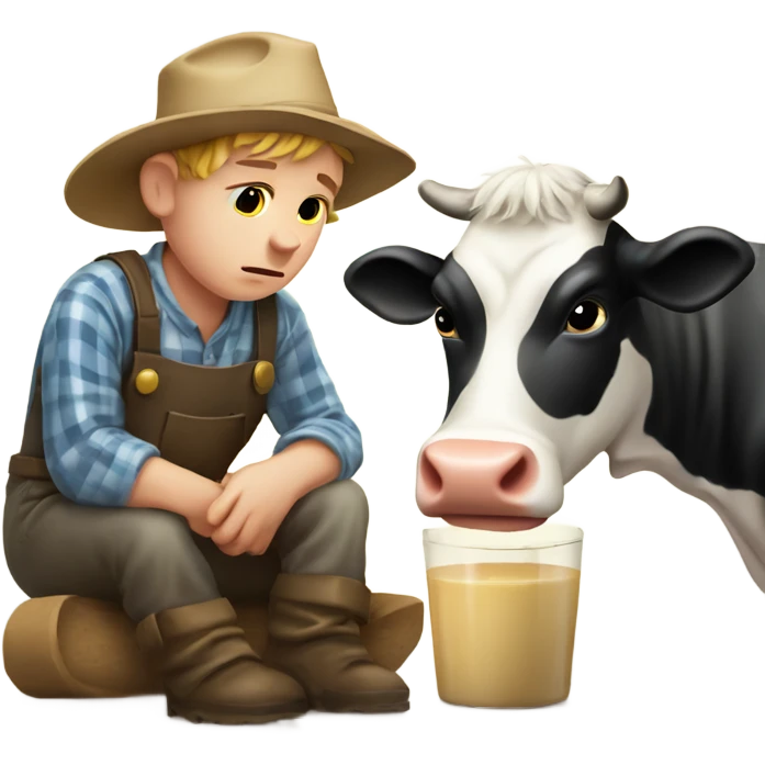 Sad farm boy milking a cow emoji