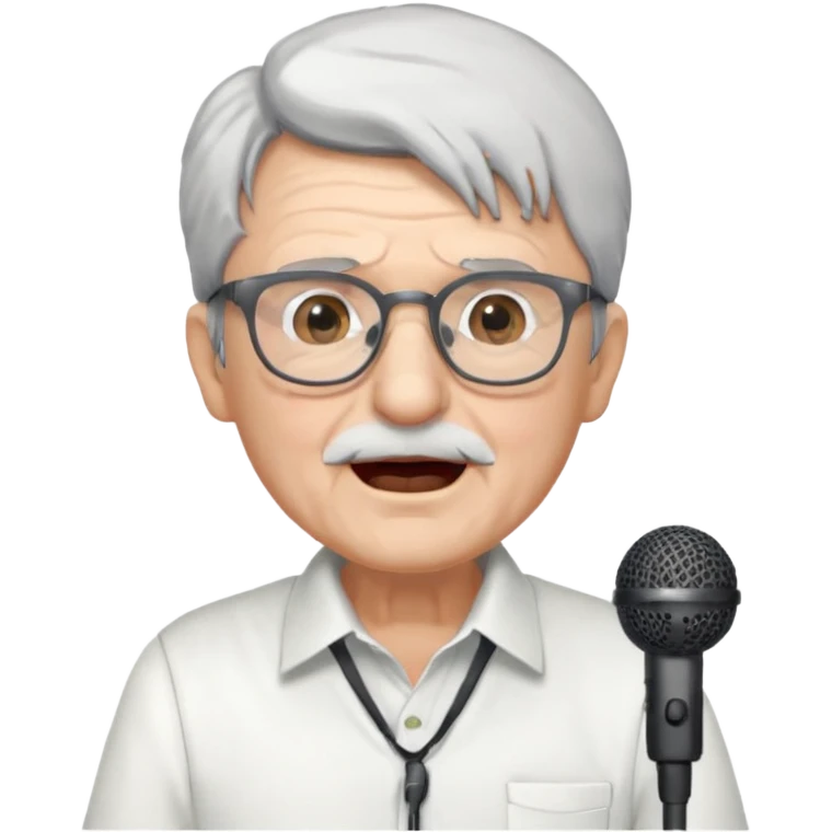 singer, Old man, singing to mic, white shirt glasses emoji