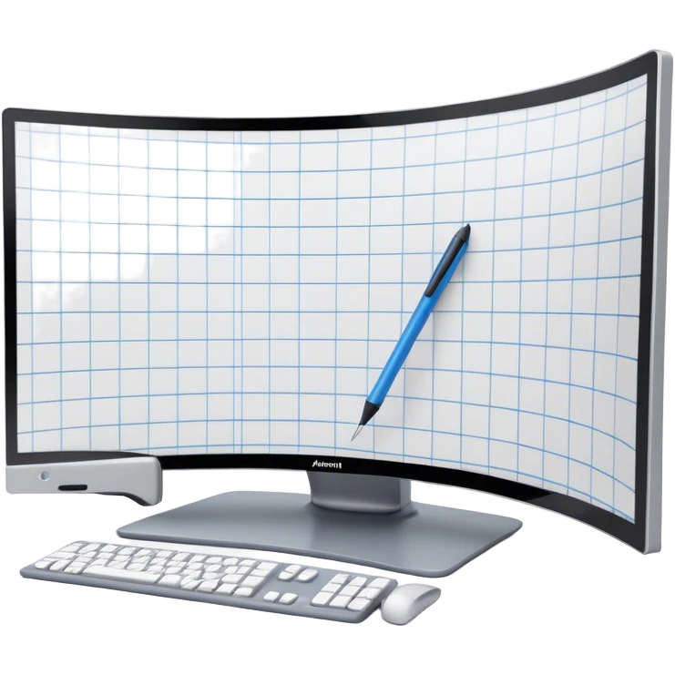 Create an emoji for 3D visualization and modeling. Show a 3D object like room model with grid lines on a big curved monitor. and a modeling tool (e.g., a mouse or stylus). Use modern, professional colors. Do not include any emojis or smiley faces. Make the background transparent. emoji