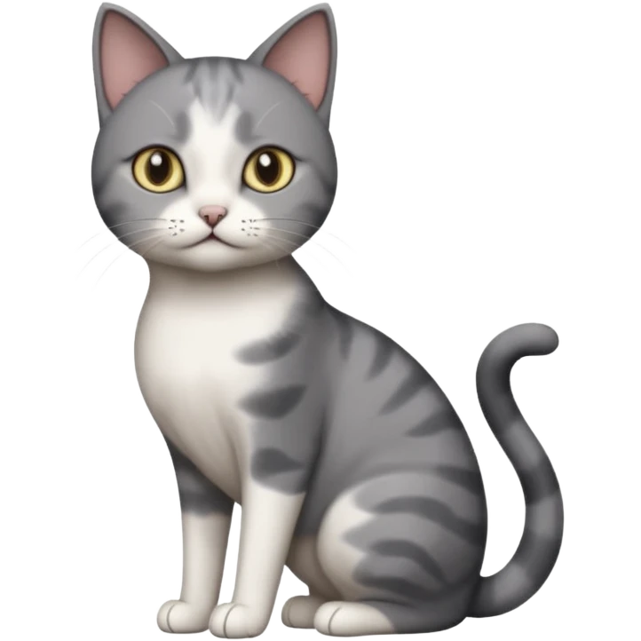 full body dumb looking large short hair dark grey and white cat emoji