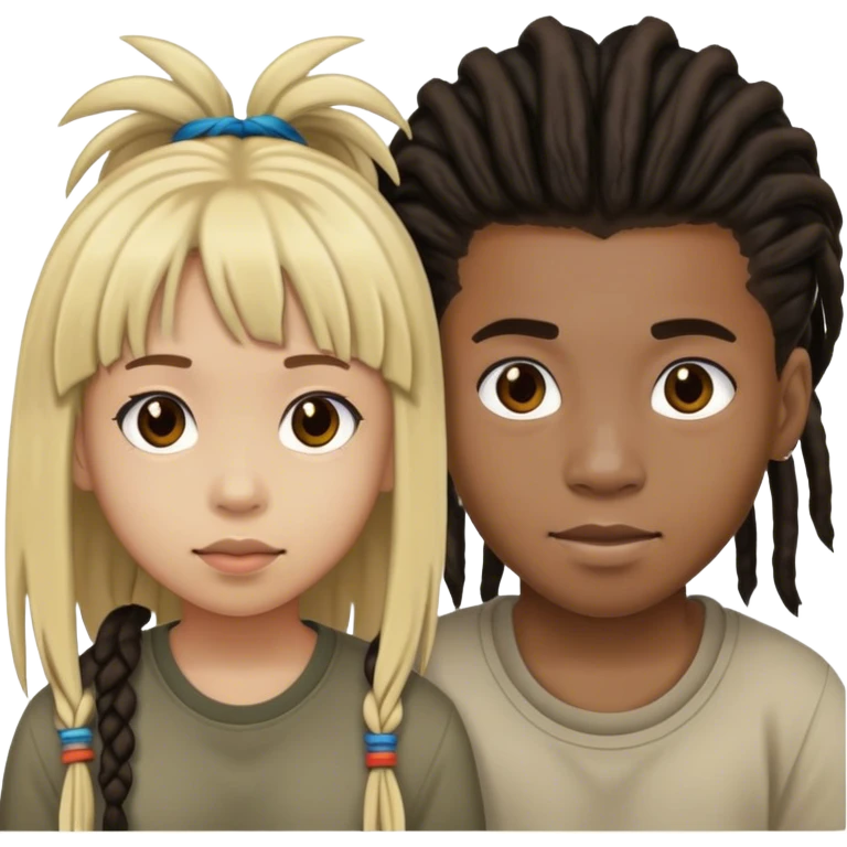 black teen guy withdreads and filipino teen girl with bangs emoji