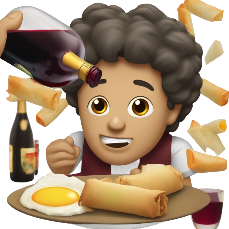  guy dark hair drink wine eating egg roll emoji
