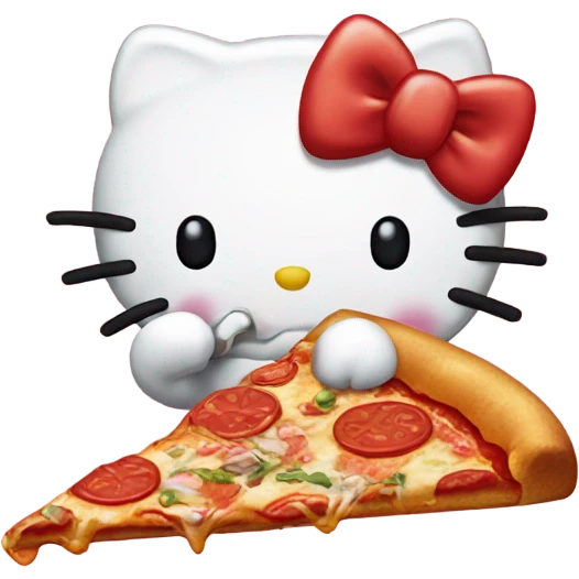 hello kitty is eating a pizza and coke  emoji