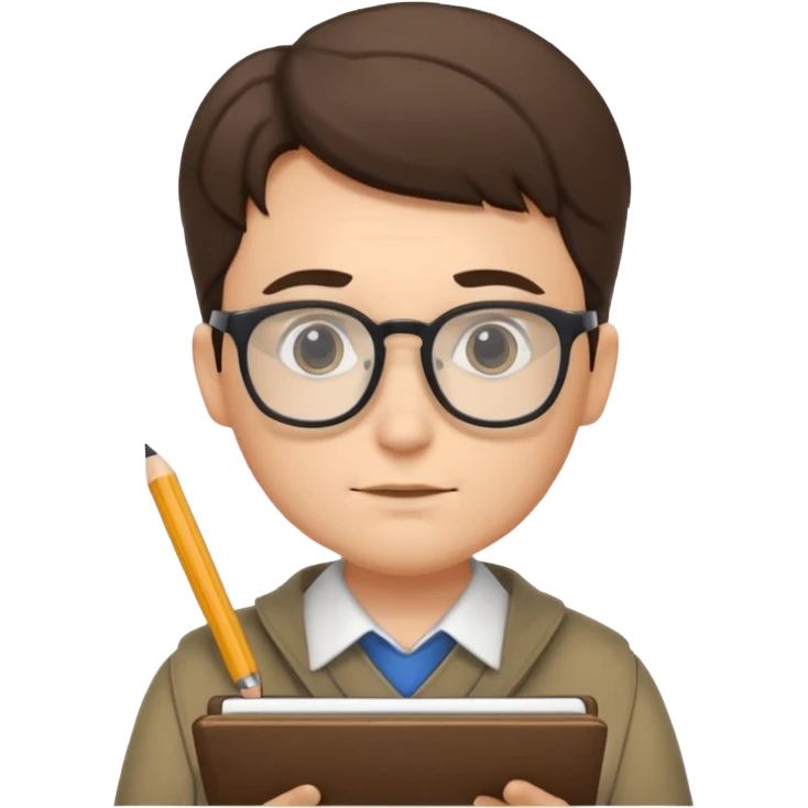 A scholarly explorer with notepad, glasses, and calm analytical demo.
 emoji