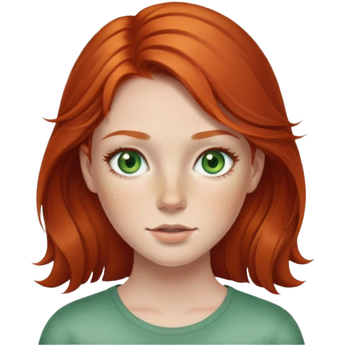 redhead girl with green eyes and wrekles emoji