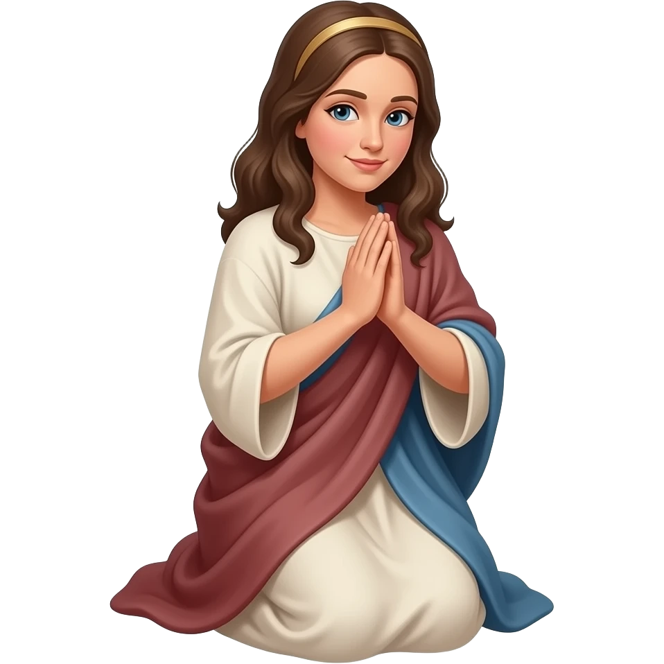 A woman wearing clothing from ancient biblical times praying on her hands and knees emoji