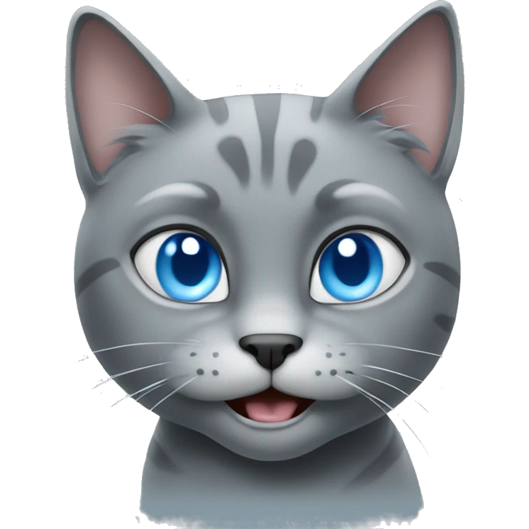 Monochrome grey cat blue eyes growling emoji