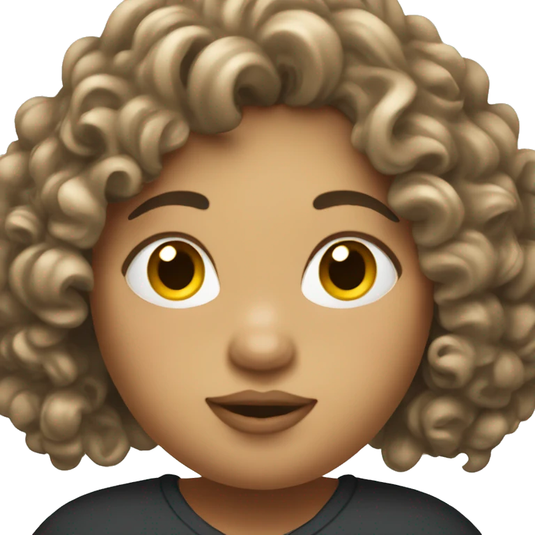 create a lady emoji that is chubby, with long curly hair, a fair complexion emoji