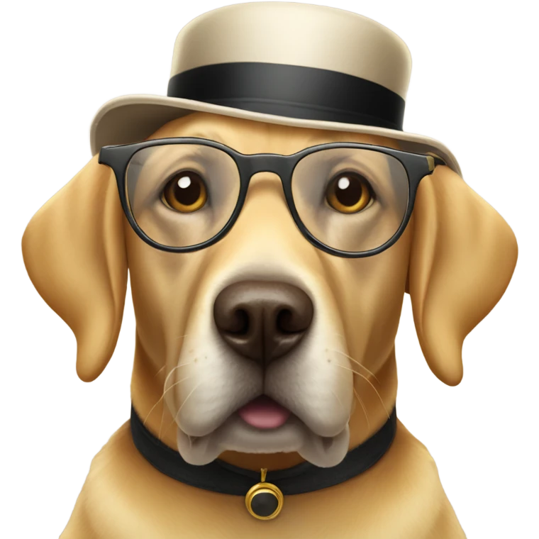 Golden lab dog wearing spectacles and top hat  emoji