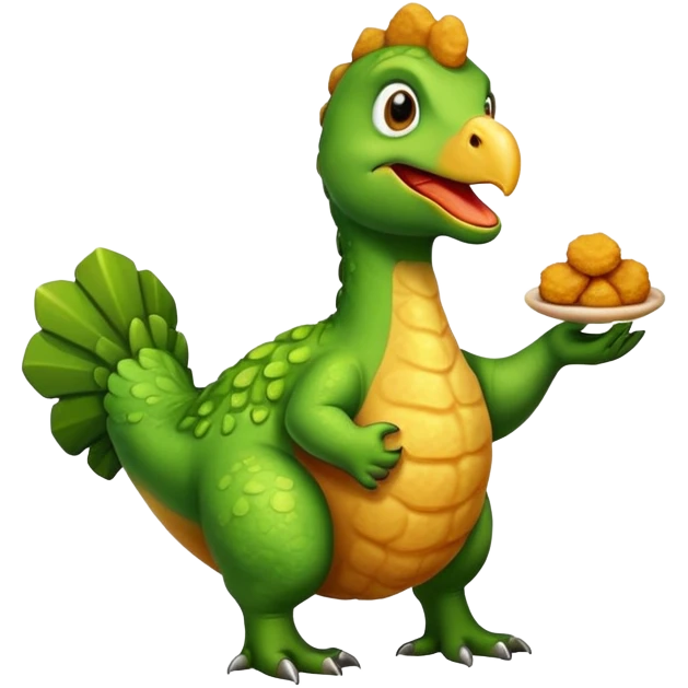 a dinosaur holding a chicken nugget  emoji