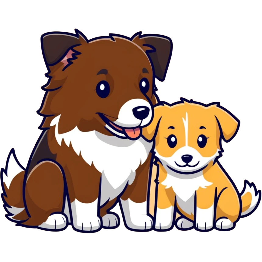 Border collie marrom abraçando um Golden Retriever  emoji
