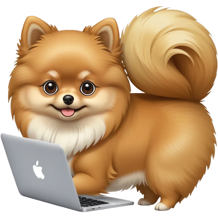 Pomeranian working on the macbook emoji