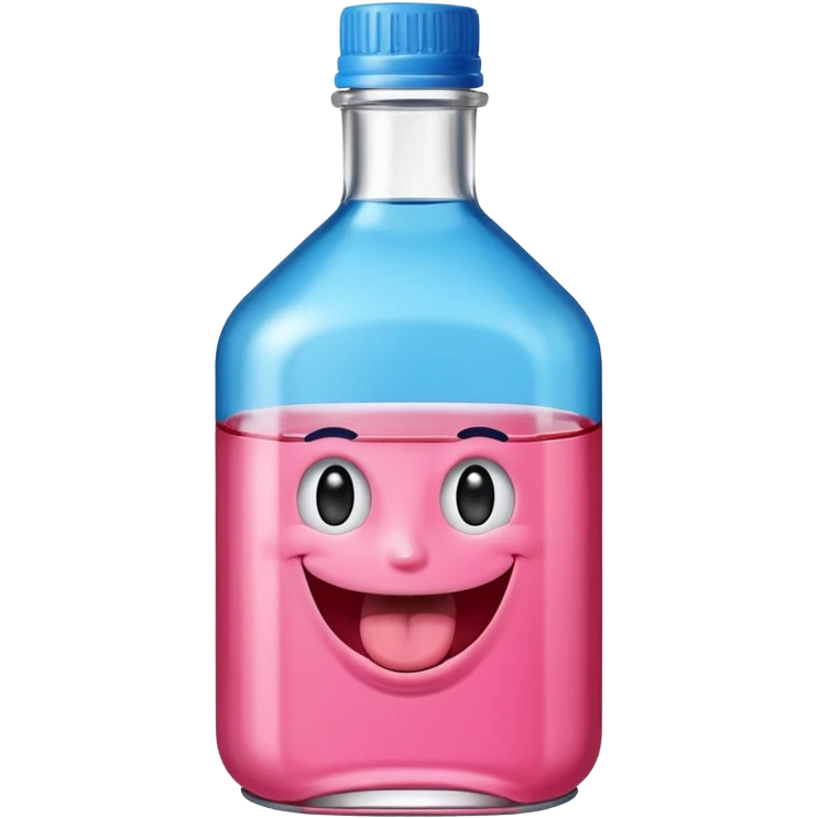Smiling bottle of oil pink with silly face tongue out blue top emoji