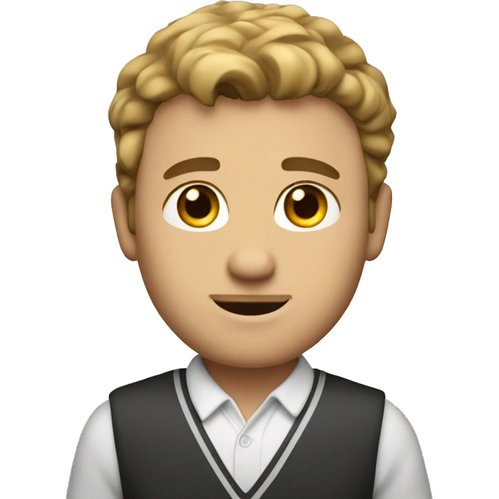 he has dark blonde hair and he has bown eyes, he is a teacher and he is makig ok sing emoji
