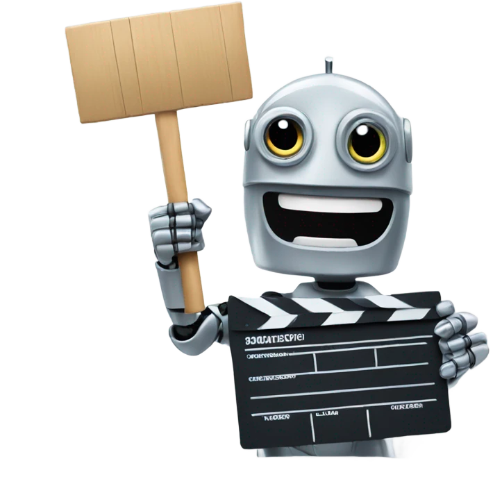 happy robot holding a clapboard emoji