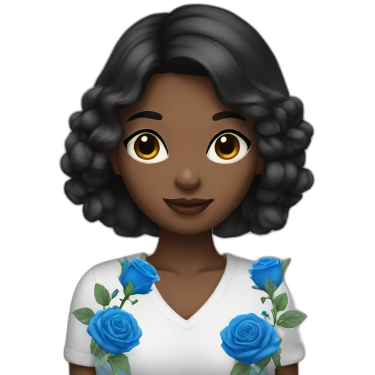 a black hair girl hold blue roses emoji