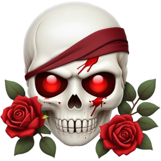 ninja emoji as a skull with dead roses and hearbreak emoji's in the back emoji