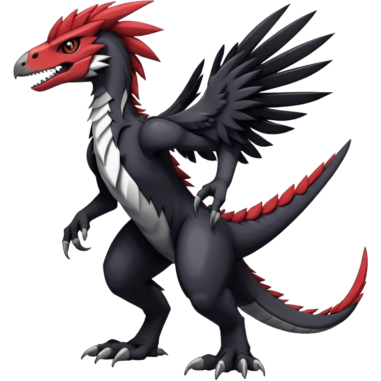 Dark Furry feather-mane Cool Edgy shiny Digimon-Fakemon-Guilmon-Velociraptor full body   emoji