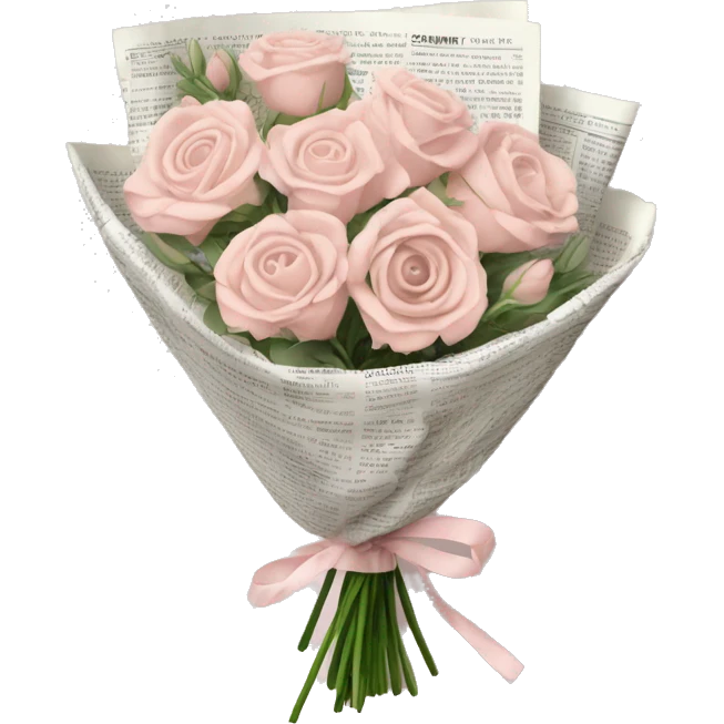 Pale blush pink flower bouquet wrapped in newspapwr emoji