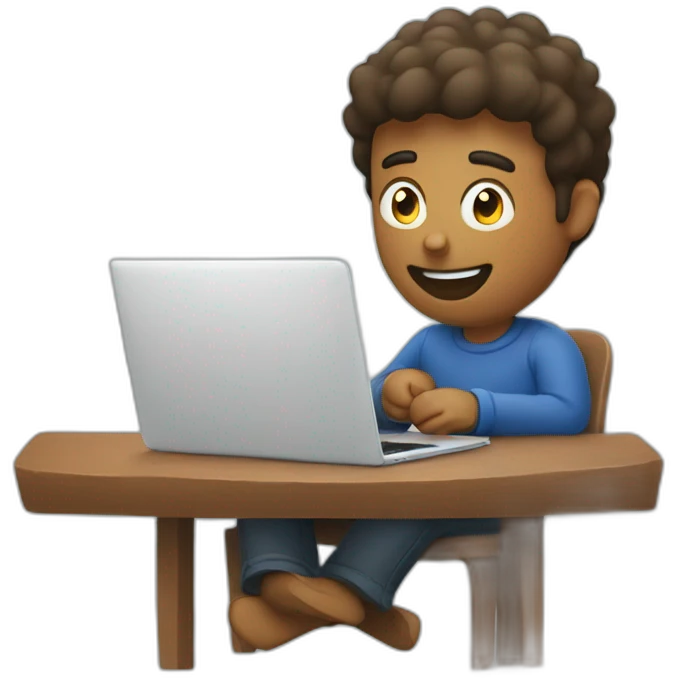 man happily watching youtube video on laptop emoji