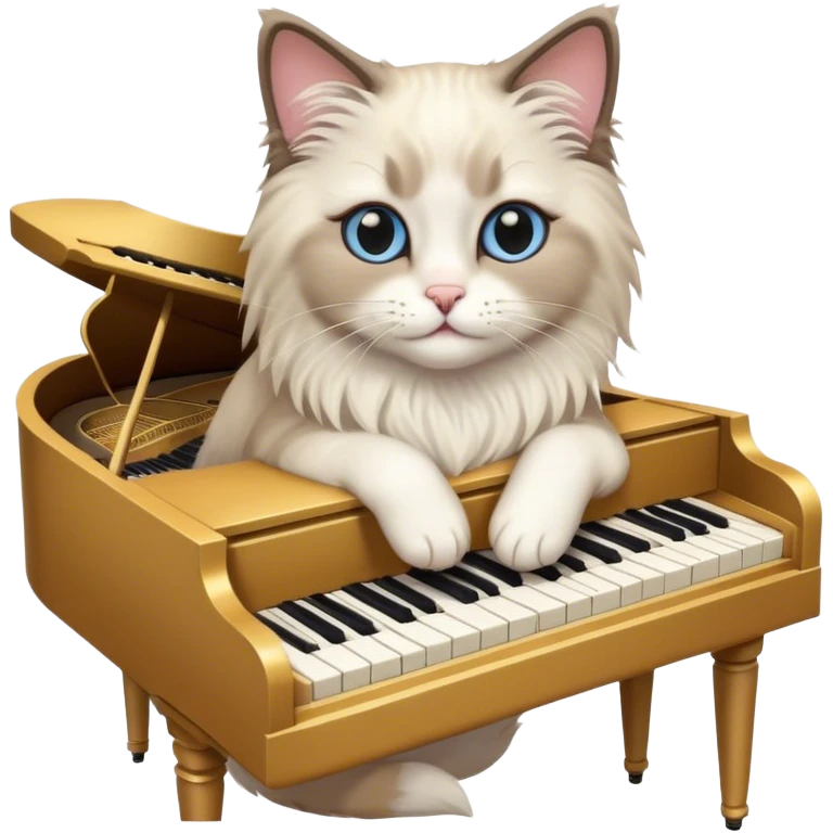 A ragdoll cat playing a piano emoji