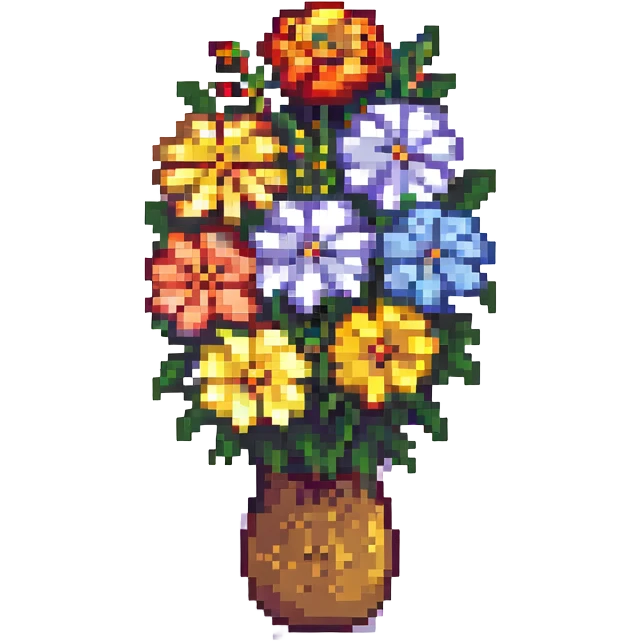 pixel art bouquet of mixed flowers, bright colors, retro game feel emoji