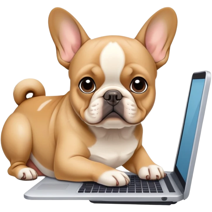 Fawn french bulldog working behind computer emoji