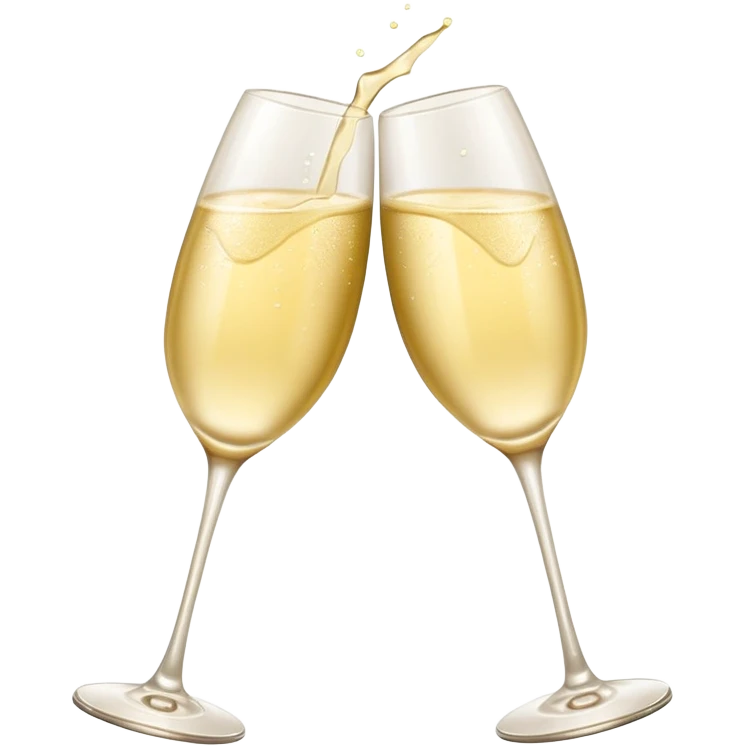 two glasses of pale yellow champagne clinking in a toast, soft and light color, smooth gradient, bright and gentle, minimal details, glossy highlights, celebratory pose
 emoji