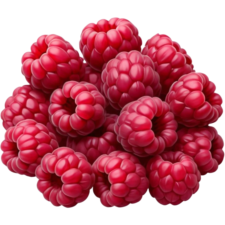 small cluster of whole dried raspberries with deep red to burgundy tones, wrinkled surfaces, hollow airy centers, matte slightly crisp texture, natural irregular shapes, no bowl or extras, soft lighting, subtle shadows, emoji scale emoji