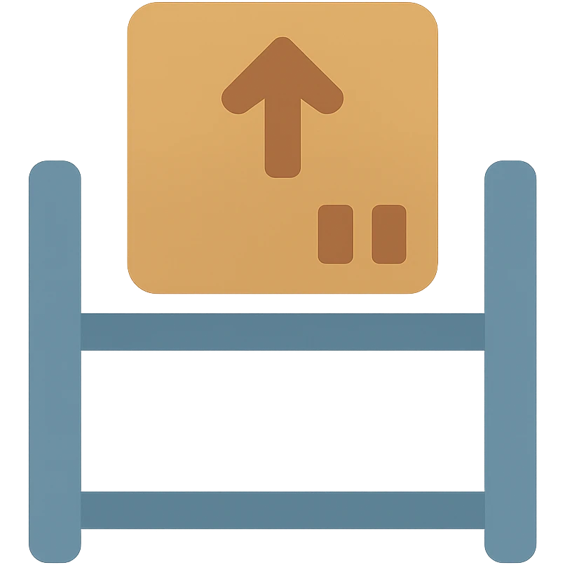 flat icon style of a box being placed onto a warehouse shelf, simple and modern emoji