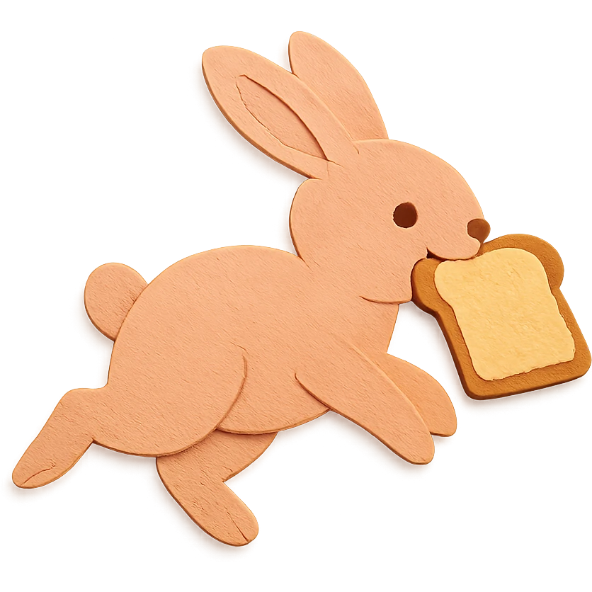 full-body peach bunny running with toast in mouth emoji