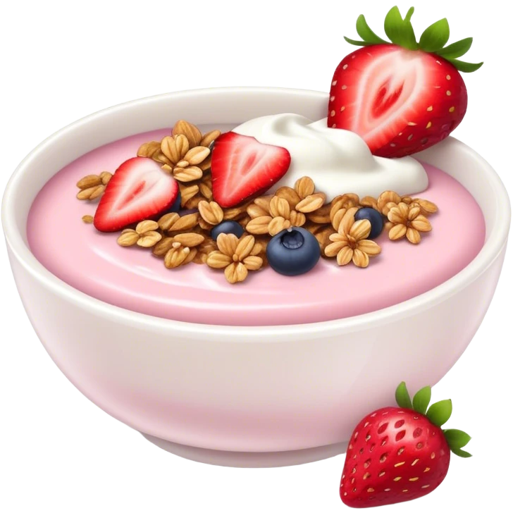 Bowl of strawberry yogurt with granola and berries  emoji