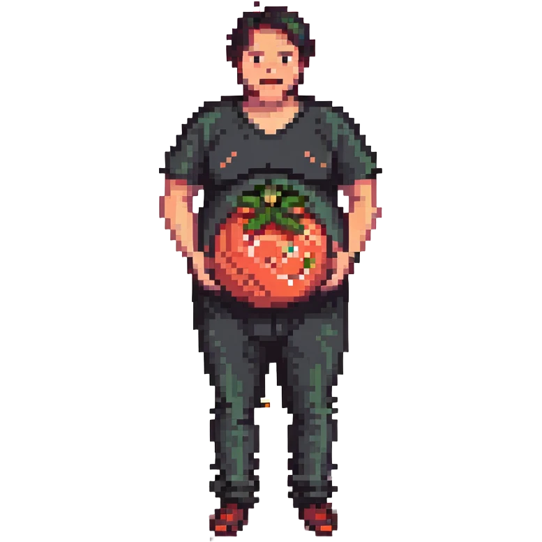 pregnant man with tomato belly emoji