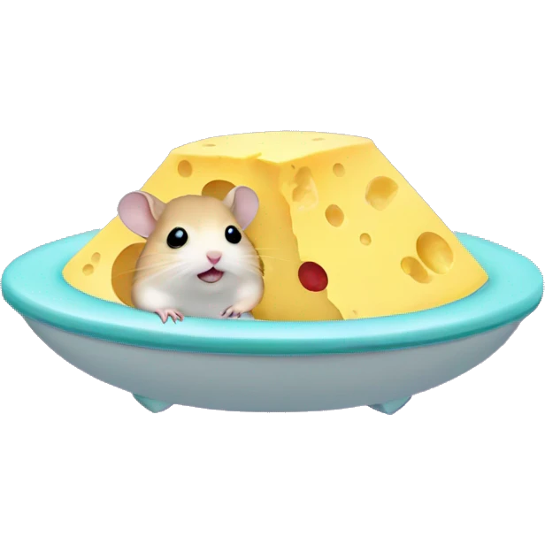 alien hamster in a ufo abducting cheese emoji