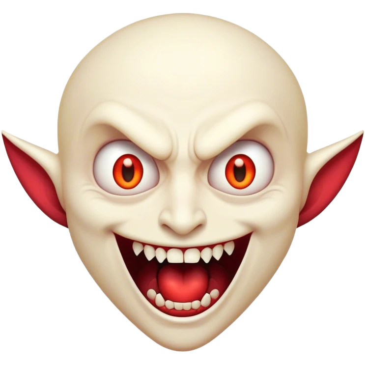 Cinematic Comical Vampire Portrait Emoji, with a sharply stylized, slightly caricatured pale face accented with exaggerated fangs and overly dramatic wide eyes filled with comic shock, head tilted in a hilariously startled pose, simplified yet amusingly detailed, glowing with a soft mysterious glow and a playful outline capturing the quirky humor of a vampire in disbelief! emoji