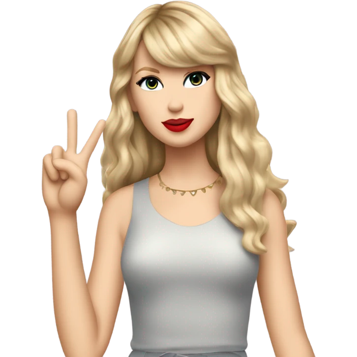 Taylor swift with long blonde hair doing the peace sign ￼ emoji