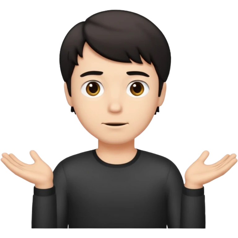 a guy shrugging his shoulders with a black little bit wavy short hair emoji
