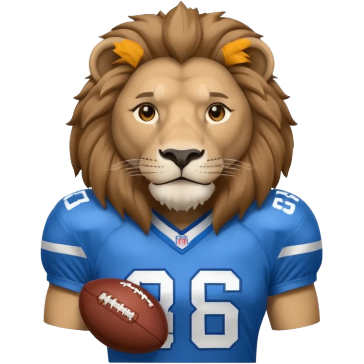 full blue color lion, wearing blue american football jersey emoji