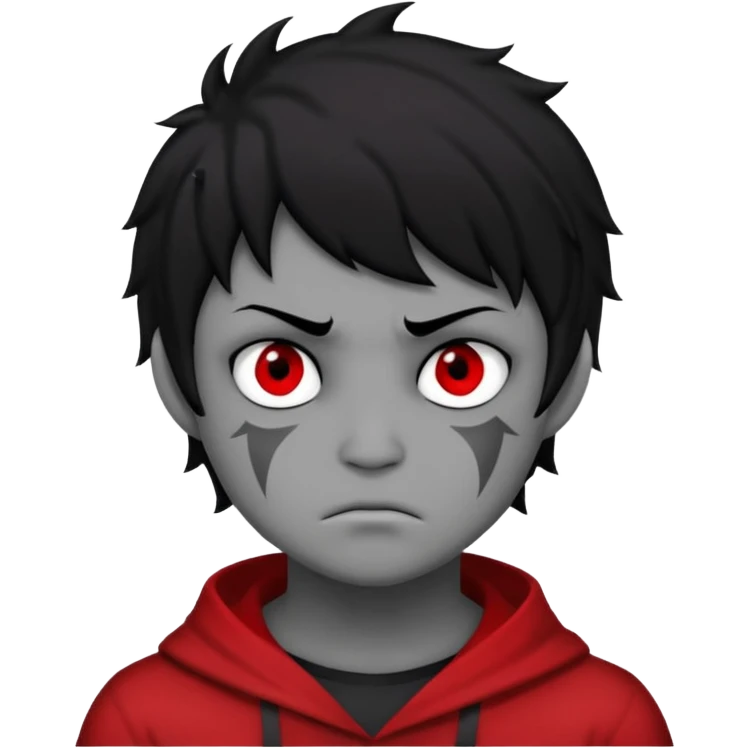 Karkat from Homestuck, annoyed face, black hair, gray skin emoji
